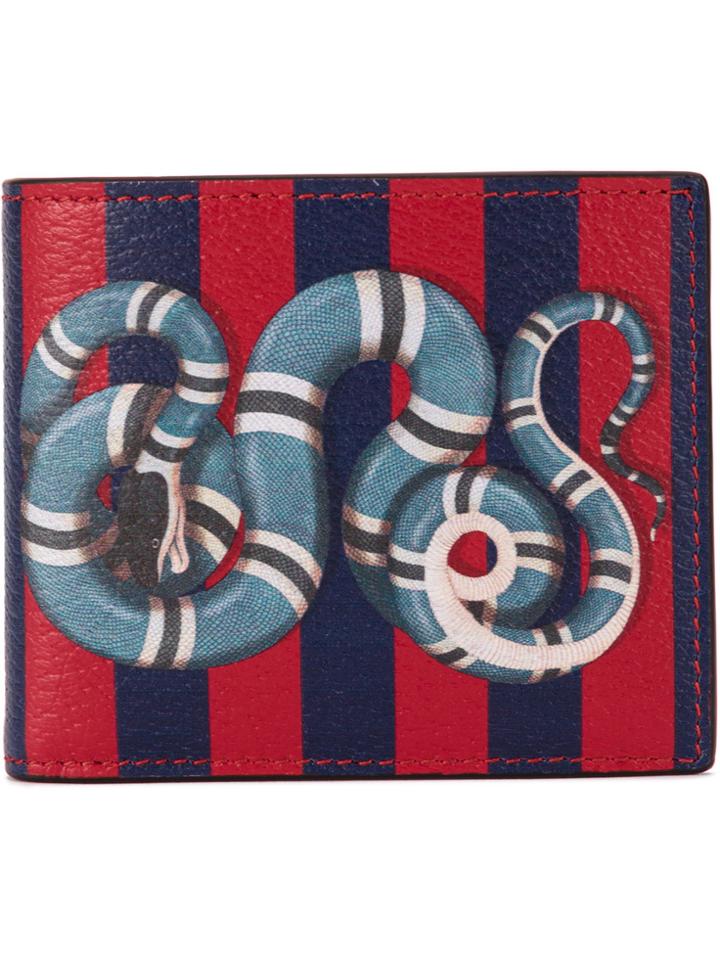 Gucci Kingsnake Print Striped Wallet - Blue