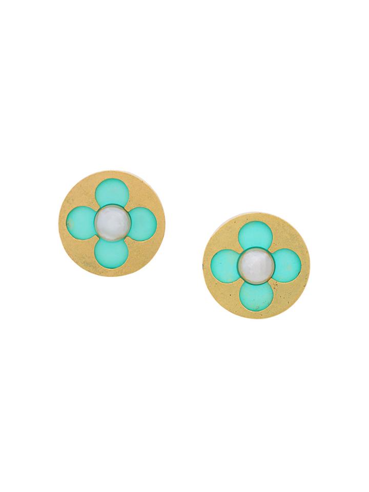 Chanel Vintage Round Flower Design Earrings - Metallic