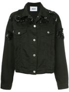 Msgm Sequinned Flower Denim Jacket - Black
