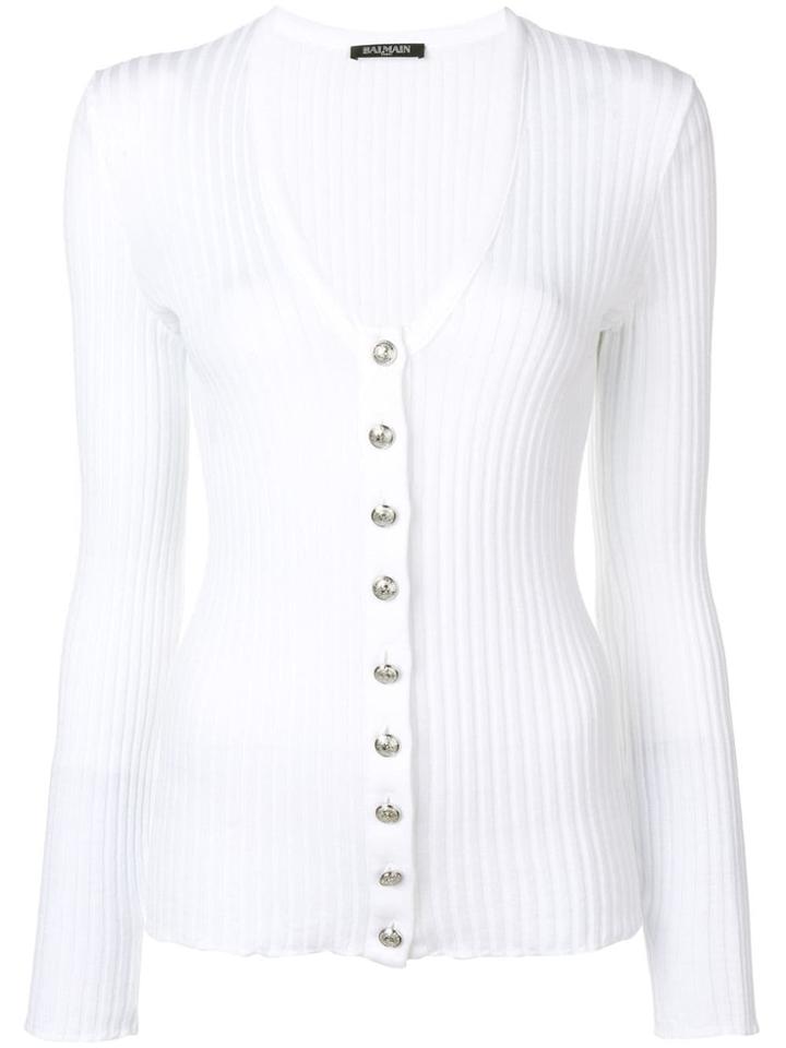 Balmain Lightweight Ribbed Cardigan - White