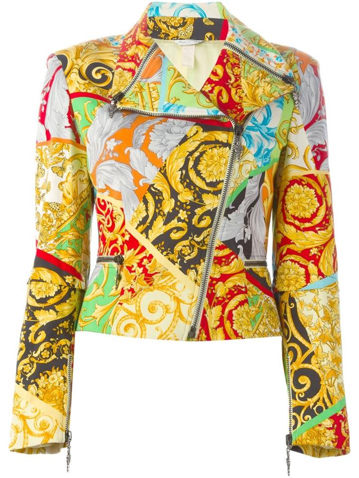 Versace Vintage Mixed Print Biker Jacket