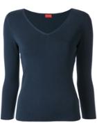 Des Prés Fine Knit V-neck Top - Blue