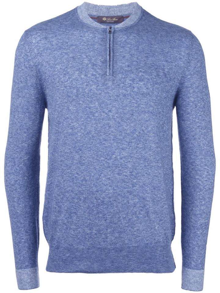 Loro Piana Henley Pullover, Men's, Size: 52, Blue, Silk/cashmere