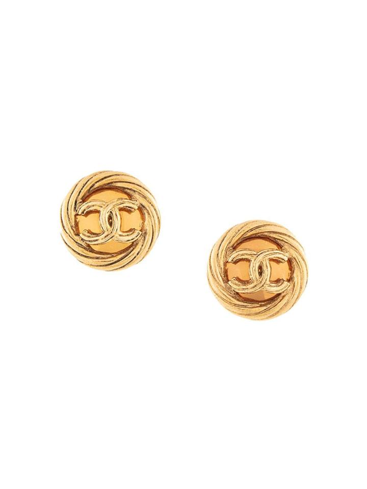 Chanel Vintage Round Edge Twist Earrings - Gold