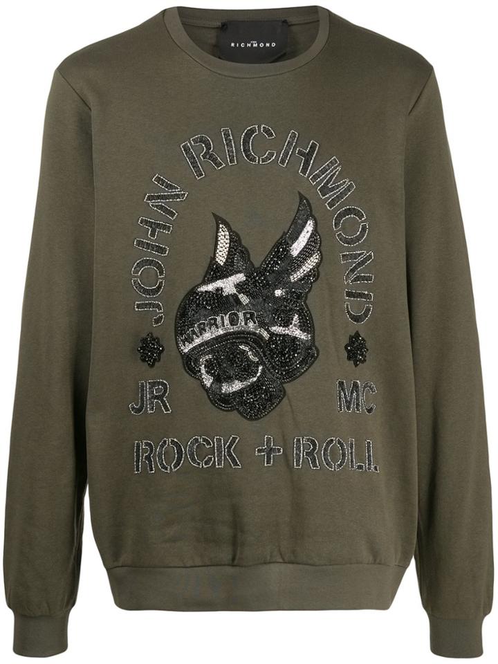 John Richmond Solitude Beaded Skull Sweatshirt - Green
