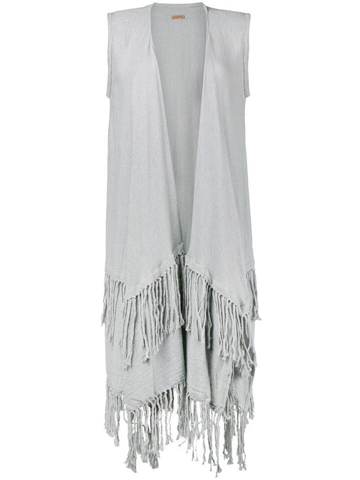 Caravana Layered Fringed Open Vest - Grey