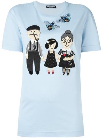 Dolce & Gabbana 'd & G Family' T-shirt, Women's, Size: 38, Blue, Cotton/silk