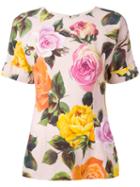 Dolce & Gabbana Rose Print T-shirt, Women's, Size: 48, Pink/purple, Viscose