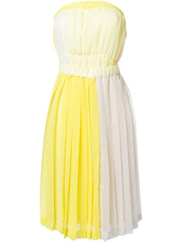 Jenny Fax Pleated Strapless Colour Block Dress