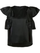 Co Ruffle Sleeve Blouse, Women's, Size: Xs, Black, Triacetate/polyester