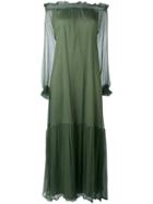 P.a.r.o.s.h. - Long Off The Shoulder Dress - Women - Silk/polyester - M, Green, Silk/polyester