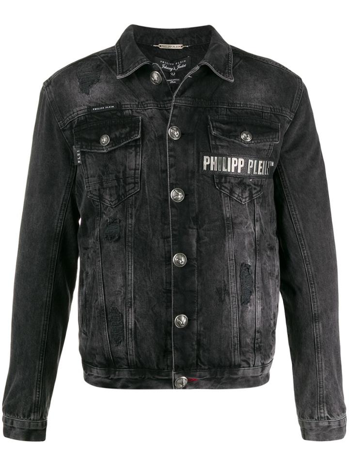 Philipp Plein Skull Print Denim Jacket - Black
