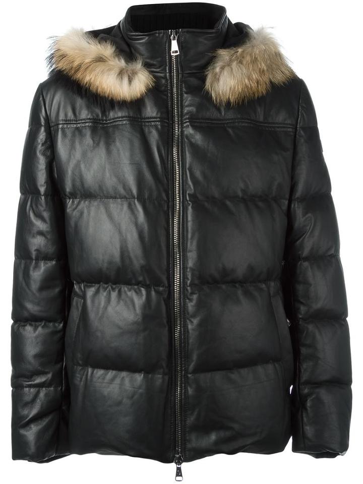 Baldinini Hood Detail Padded Coat, Men's, Size: 52, Black, Feather Down/sheep Skin/shearling/polyester/raccoon Dog