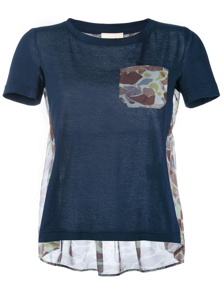 Semicouture - Camouflage Print Panel T-shirt - Women - Cotton/polyester - L, Blue, Cotton/polyester