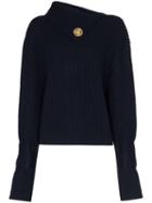 Jw Anderson Foldover-neck Ribbed Sweater - Blue