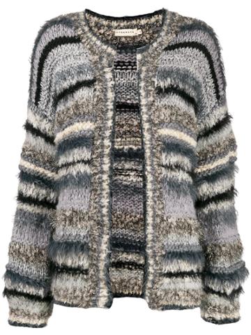 Oneonone Striped Knitted Cardigan - Grey