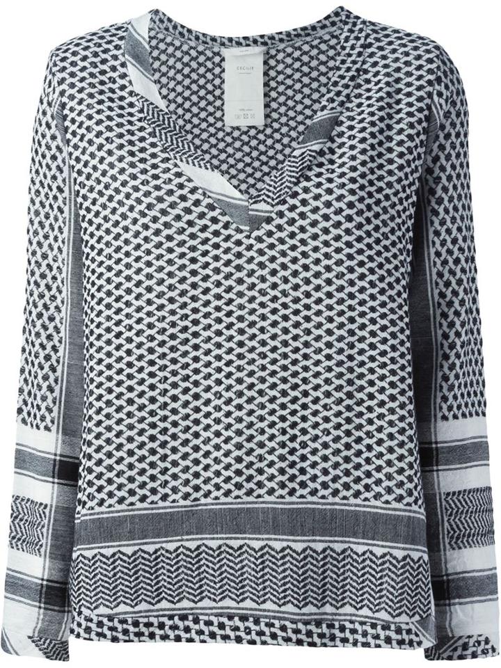 Cecilie Copenhagen Woven Print Blouse, Women's, Black, Cotton