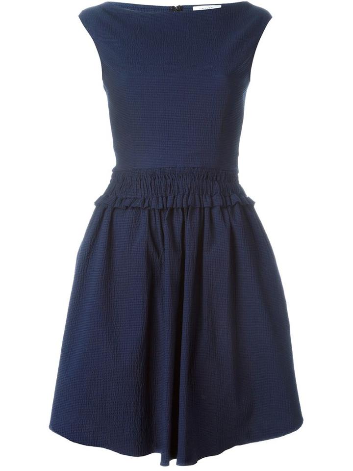 Carven Boat Neck Flared Dress, Women's, Size: 40, Blue, Cotton/spandex/elastane