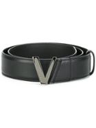 Versace V Logo Buckle Belt, Men's, Size: 85, Black, Leather