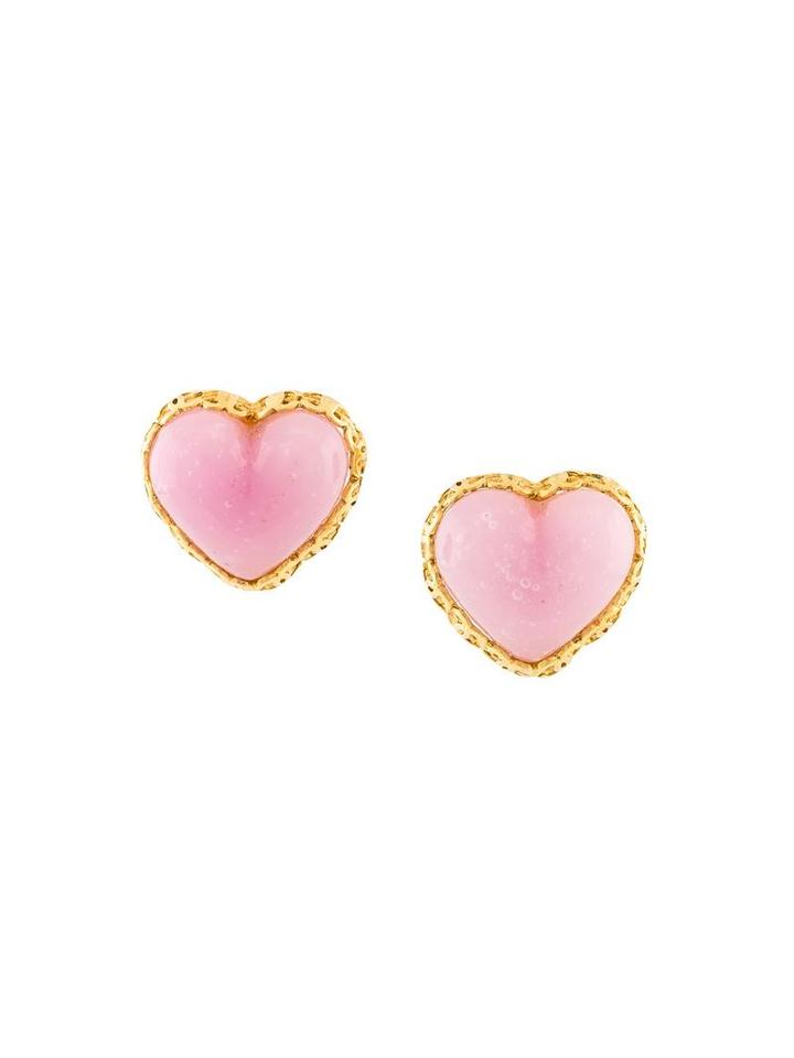 Chanel Vintage Gripoix Heart Clip On Earrings, Women's, Pink/purple