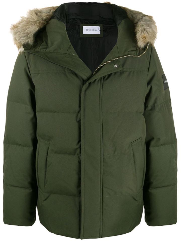 Calvin Klein Padded Logo Patch Coat - Green