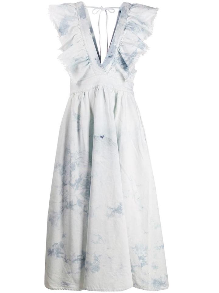 Alanui Ruffled V-neck Dress - White