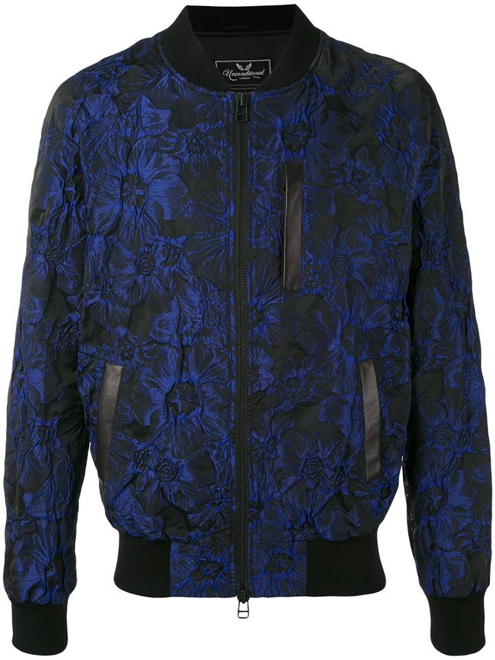 Unconditional - Floral Jacquard Bomber Jacket - Men - Silk/cotton/linen/flax/polyester - L, Blue, Silk/cotton/linen/flax/polyester