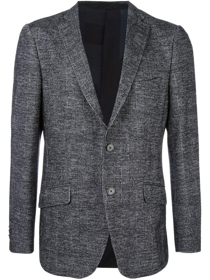 Etro Glen Plaid Blazer, Men's, Size: 52, Grey, Silk/cotton/polyamide/wool