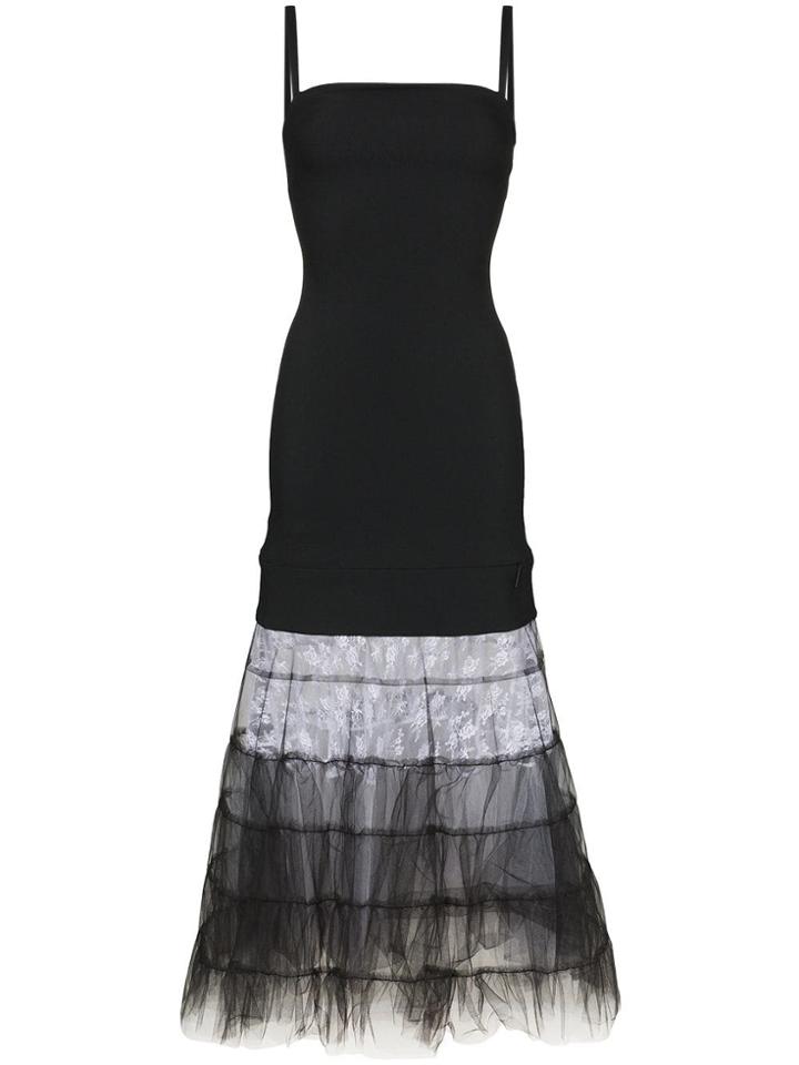 Christopher Kane Tulle And Lace Hem Maxi-dress - Black