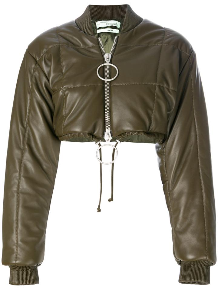 Off-white Cropped Bomber Jacket - Green