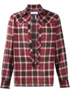 Facetasm Split Front Plaid Shirt, Men's, Size: 3, Red, Nylon/wool