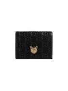 Gucci Gucci Signature Card Case With Cat - Black