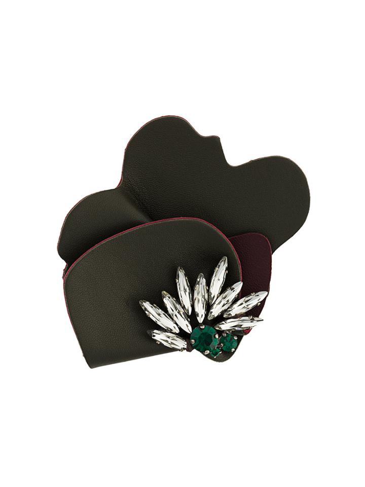 Marni Strass Leather Brooch - Green