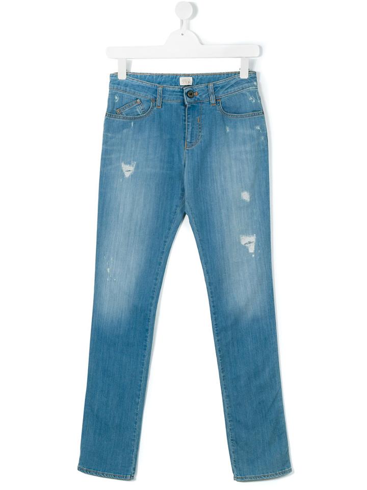 Armani Junior - Teen Ripped Detail Jeans - Kids - Cotton/spandex/elastane - 14 Yrs, Blue