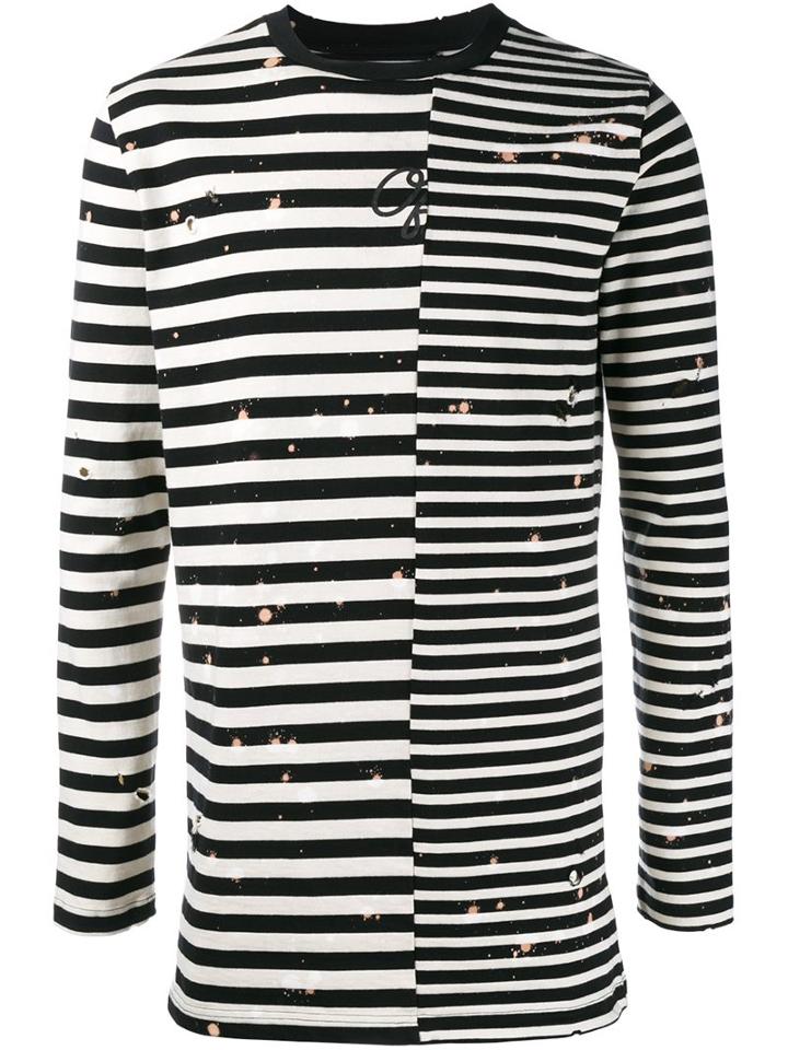 Off-white Contrast Stripe Distressed T-shirt