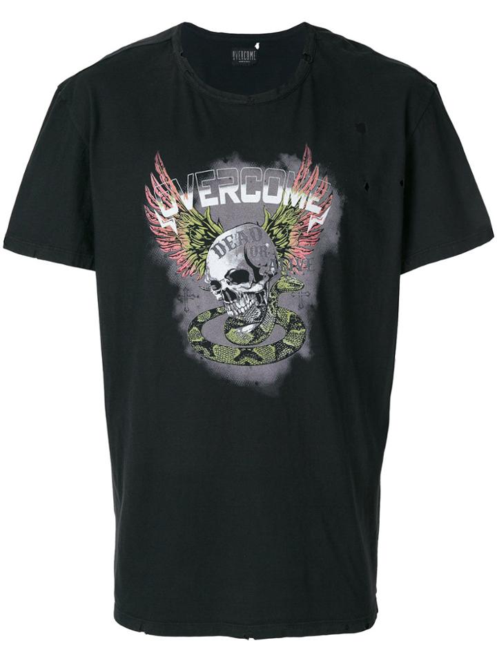Overcome Printed Distressed T-shirt - Black