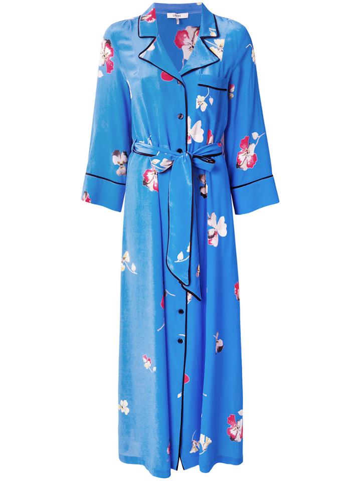 Ganni Printed Tie Waist Dress - Blue
