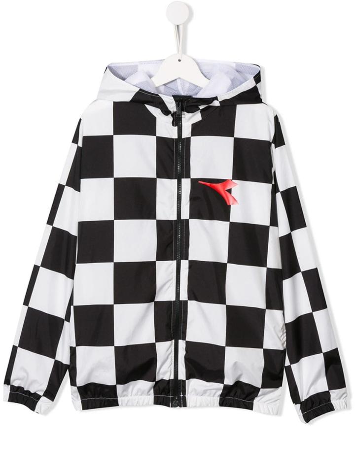 Diadora Junior Checkered Hooded Windbreaker - Black