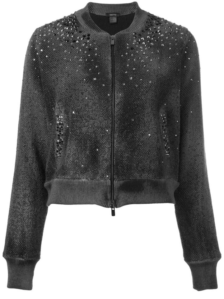 Avant Toi Studded Allover Bomber Jacket, Women's, Size: Small, Green, Cotton/linen/flax/polyamide/aluminium