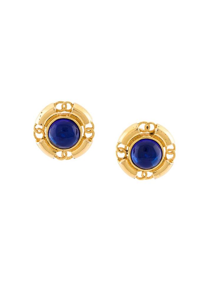 Chanel Vintage Round Gem Clip-on Earrings, Women's, Blue