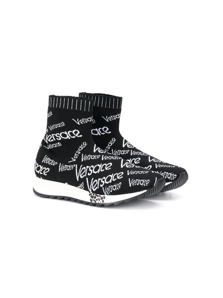 Young Versace Teen Logomania Motif Sneakers - Black