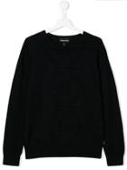 Emporio Armani Kids Striped Knit Jumper - Blue