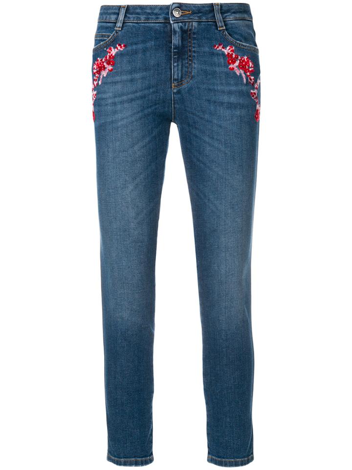 Ermanno Scervino Floral Embroidered Cropped Skinny Jeans - Blue