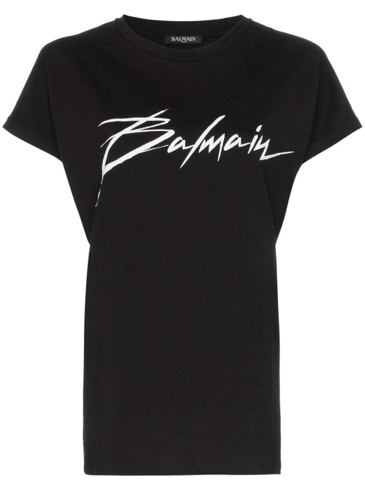 Balmain Crew Neck Sign Logo T-shirt - Black