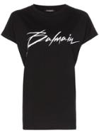 Balmain Crew Neck Sign Logo T-shirt - Black