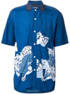 Junya Watanabe Comme Des Garçons Man Japanese Dragon Print Shirt, Men's, Size: Large, Blue, Acetate/cotton