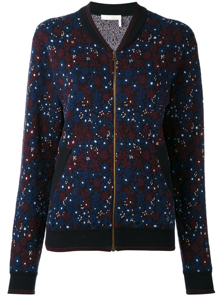 Chloé - Floral Bomber Jacket - Women - Cotton/polyamide/spandex/elastane - S, Blue, Cotton/polyamide/spandex/elastane