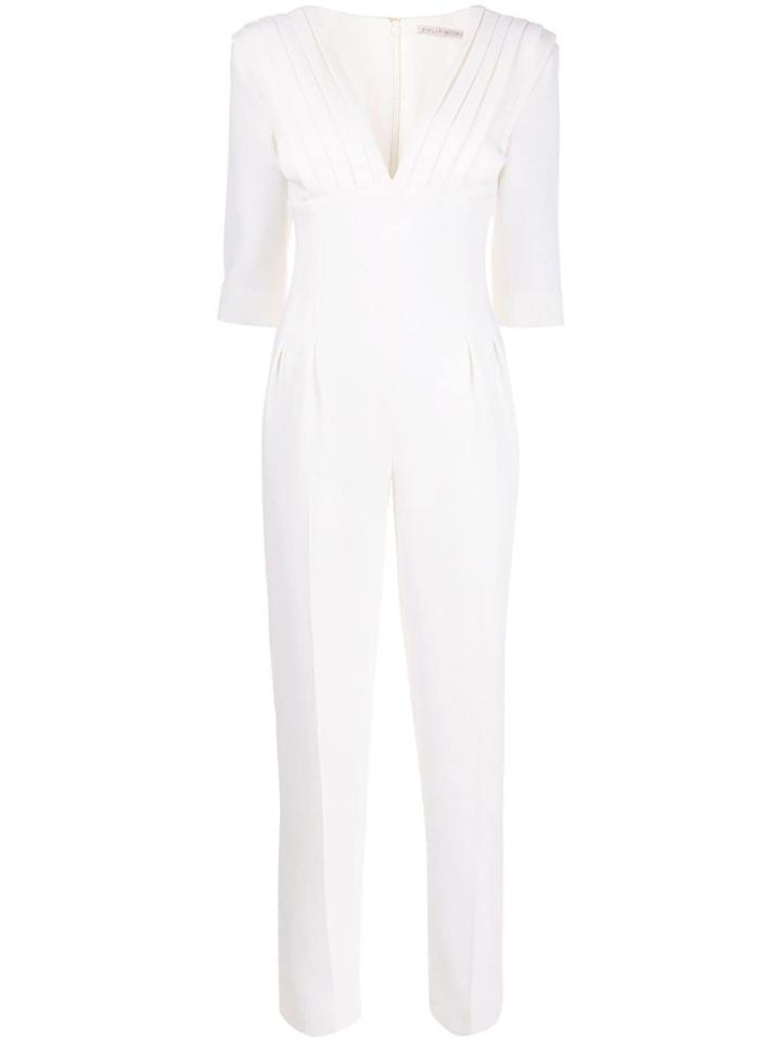 Emilia Wickstead Bella Plunge Line Jumpsuit - White