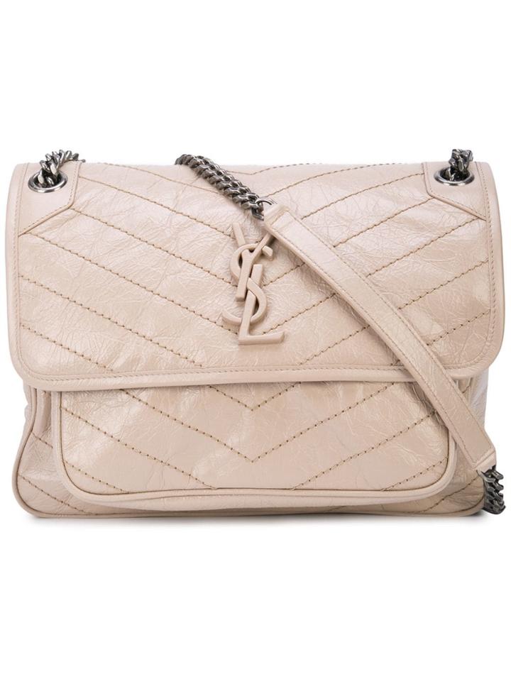 Saint Laurent Crinkled Leather Niki Shoulder Bag - Neutrals
