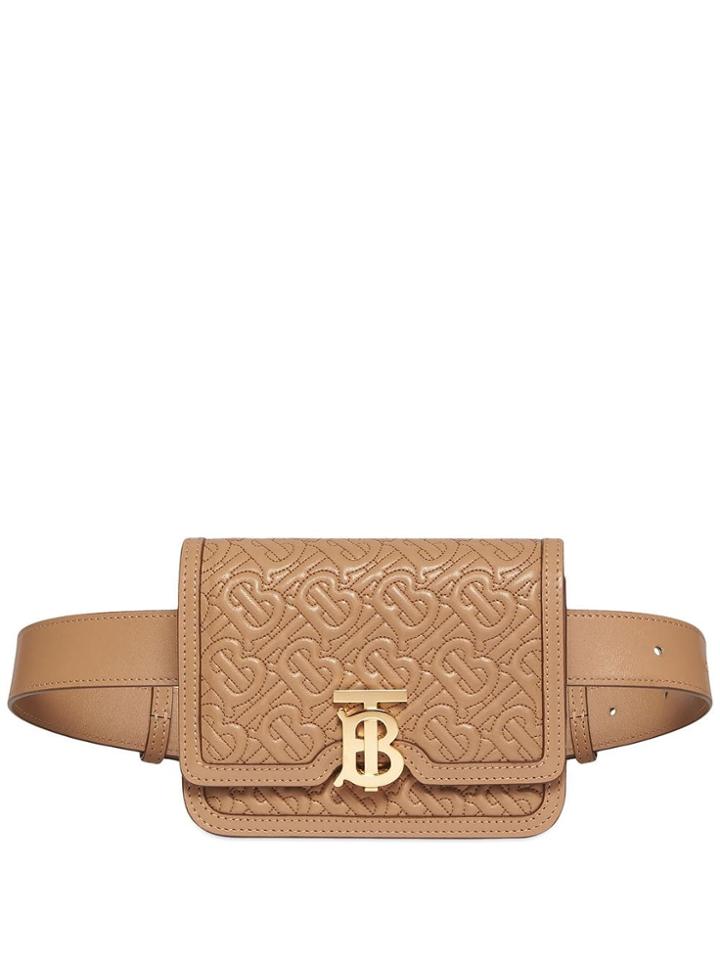 Burberry Belted Quilted Monogram Lambskin Tb Bag - Neutrals